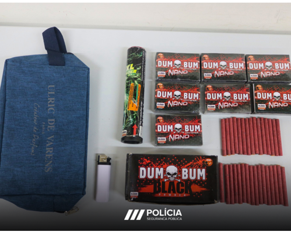 Sete jovens identificados por utilização de artigos pirotécnicos em estabelecimento de ensino.