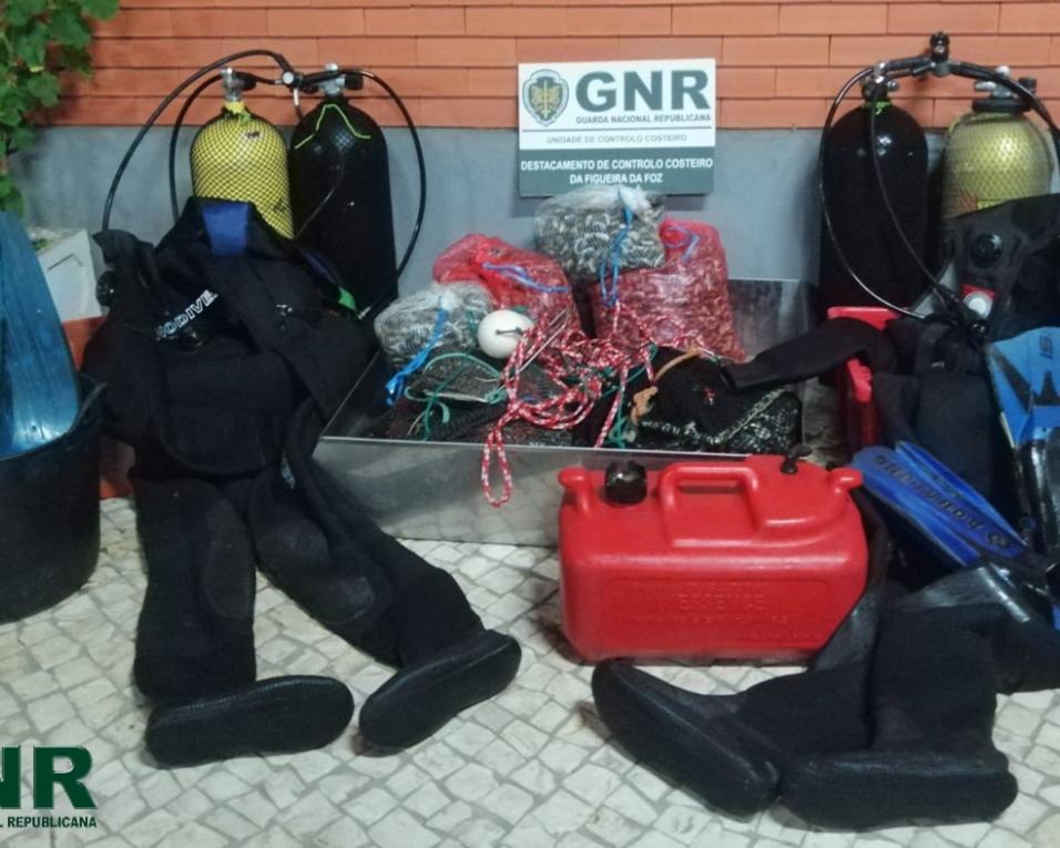 GNR apreendeu equipamento de mergulho e 97 quilos de bivalves na Gafanha da Nazaré.