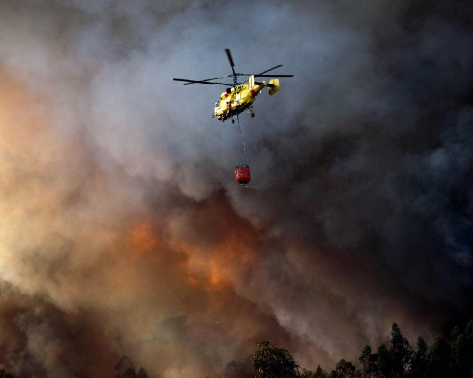 Seis meios aéreos ajudam a combater o fogo em floresta em Arouca.